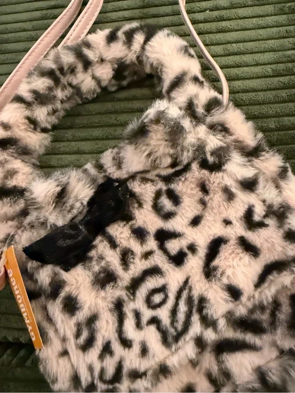 Gymboree Girls Faux Fur Leopard Print Purse Handbag Black Bow Bag
